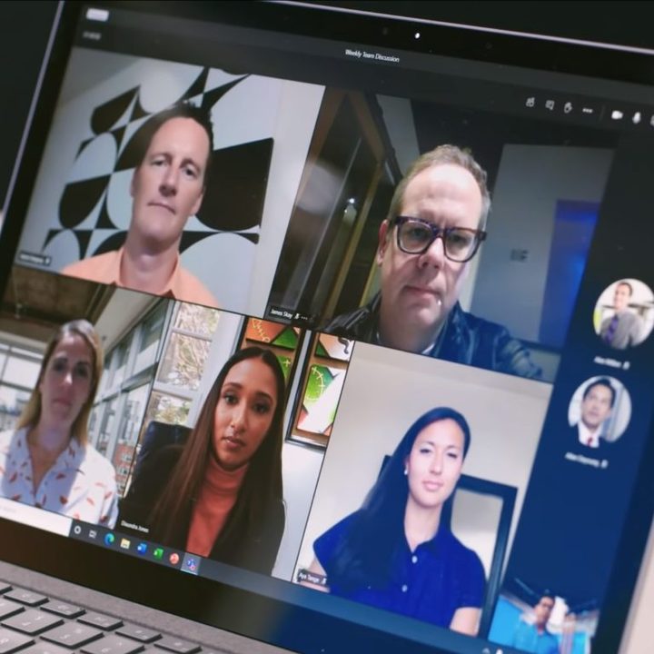 A video call in progress on Microsoft Teams.