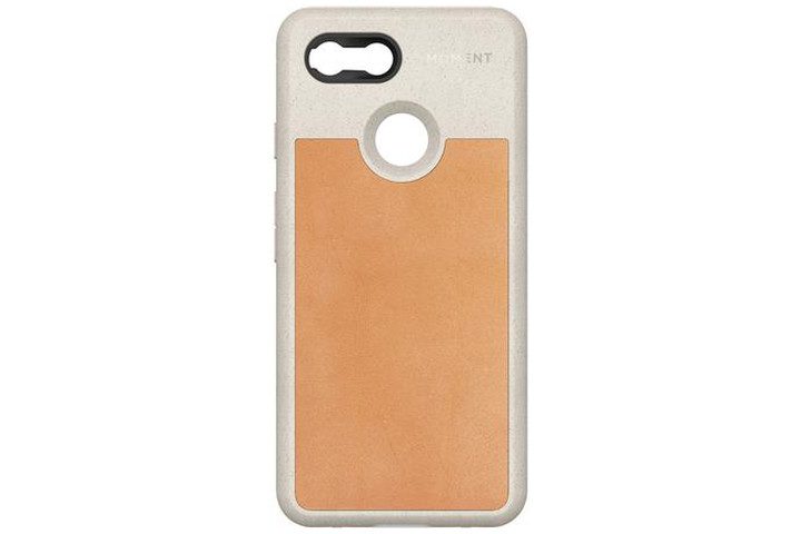 The Moment Photo Case for the Google Pixel 3 in a flecked cream finish with tan leather.