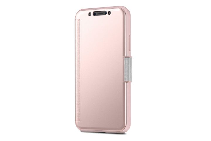 Photo shows an iPhone 11 XS in a pink StealthCover case from Moshi