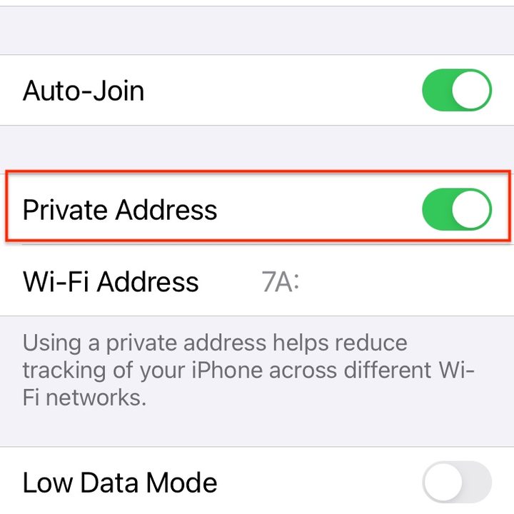 IOS 14 Network Privacy private Wi-Fi address.