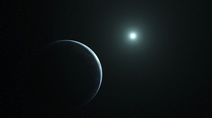 Rendering of a planet transiting a white dwarf star.