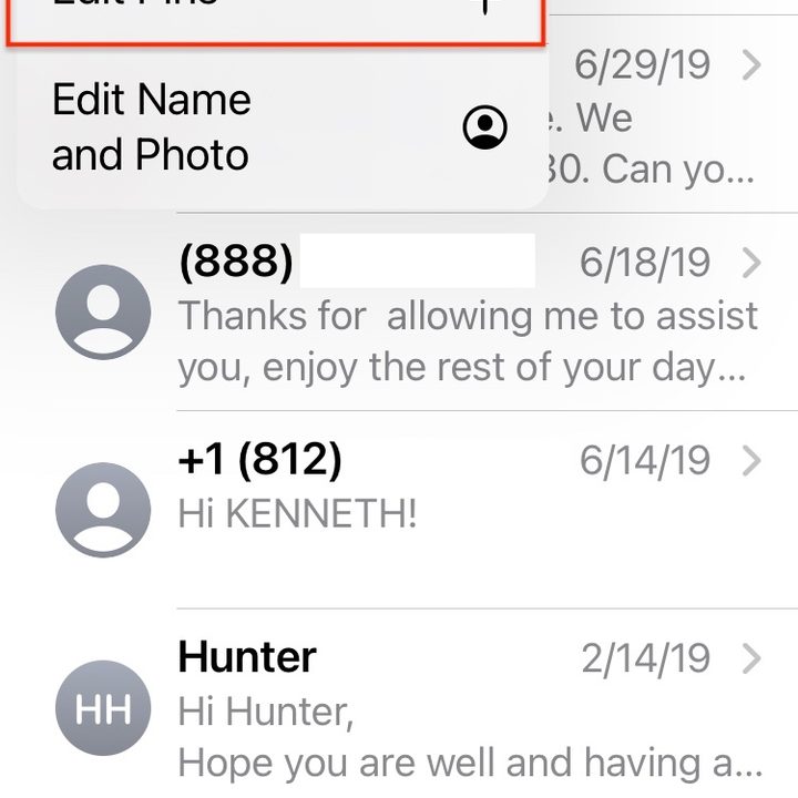 Pin iMessages menu in iOS 14.