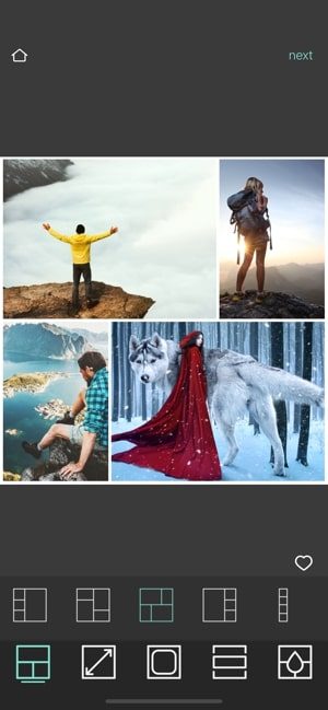 Screenshot of the Pixlr app showing options for various layouts