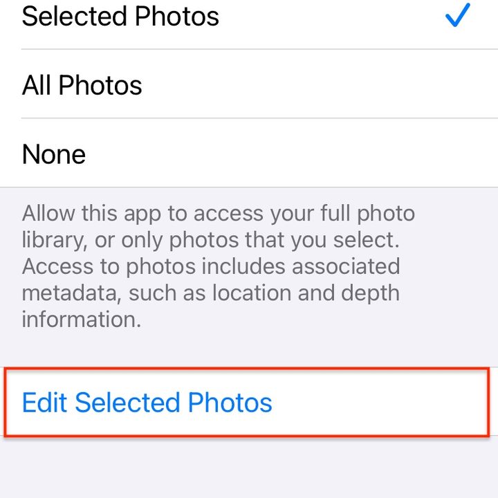 Photo app selection in iOS 14.