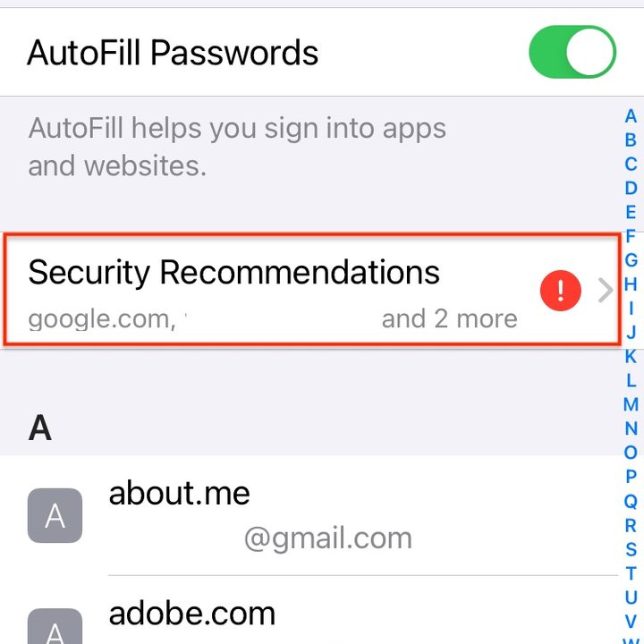 iOS 14 Passwords recommendations.
