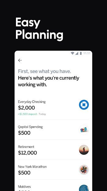 Screenshot of the Qapital app on Android showing your balance on various accounts