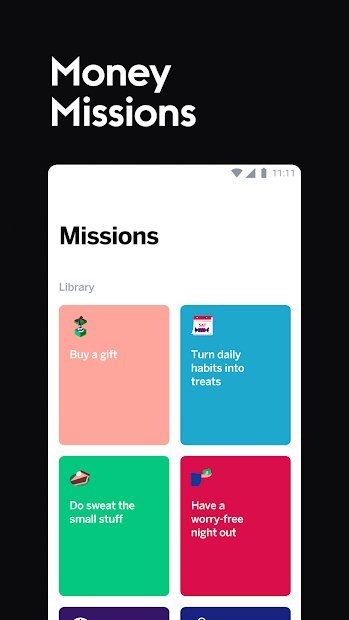 Screenshot of the Qapital app on Android showing a choice of different money missions