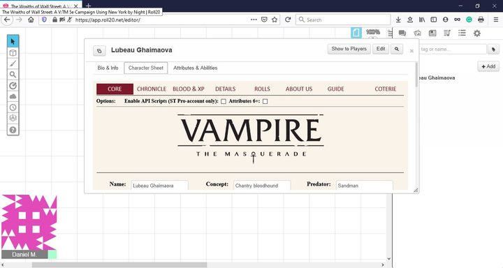 Image of Roll20 Character Sheet