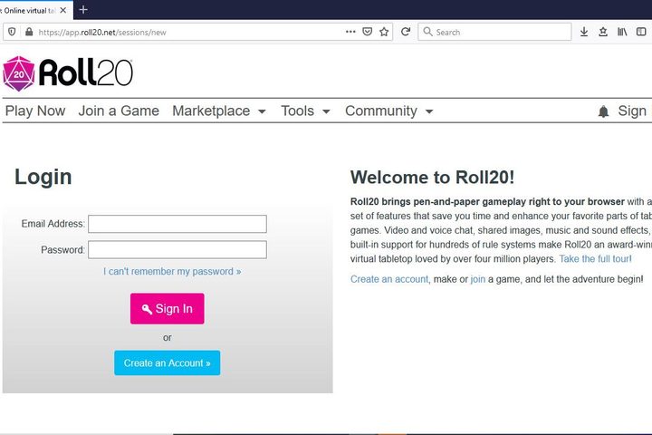 Image of Roll20 Homepage