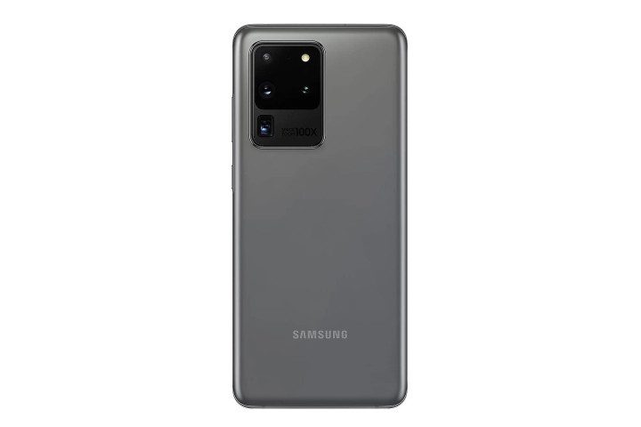Photo shows the rear of the Samsung Galaxy S20 Ultra in Cosmic Grey