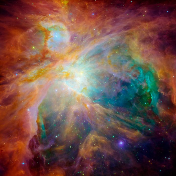 NASA's Spitzer and Hubble Space Telescopes have teamed up to expose the chaos that baby stars are creating 1,500 light-years away in a cosmic cloud called the Orion Nebula.
