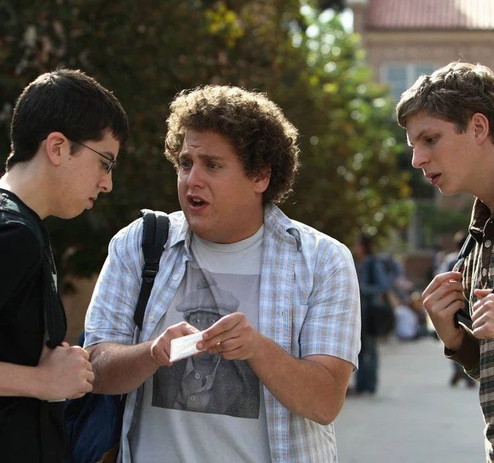 Christopher Mintz-Plasse, Jonah Hill, and Michael Cera in Superbad.
