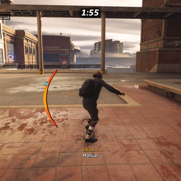 A player skates along a track in a Tony Hawk game.