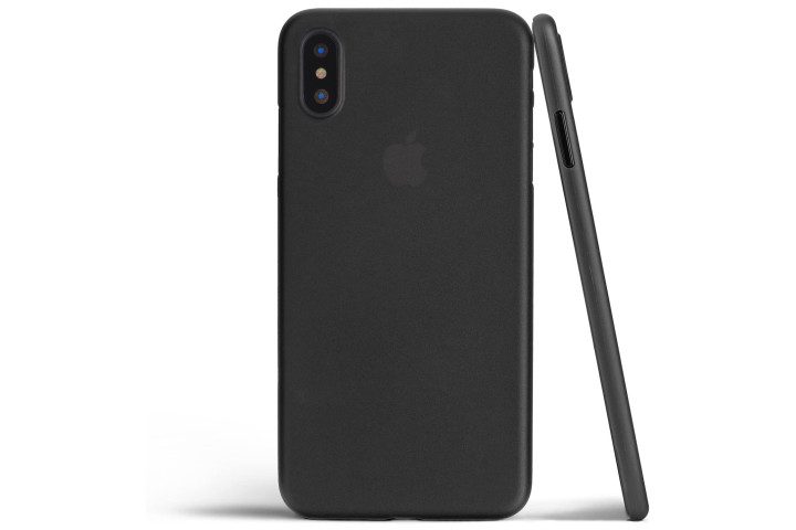 Photo shows the back and side view of an iPhone XS in a black Totallee thin case