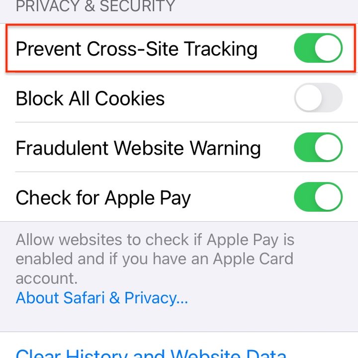 iOS 14 website ad tracker prevents cross site tracking.
