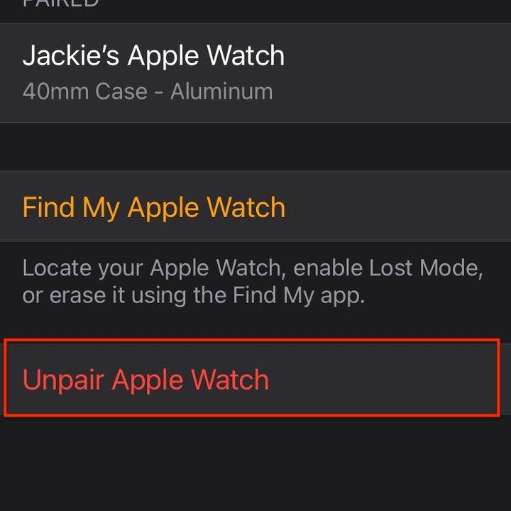 Unpair Apple Watch.