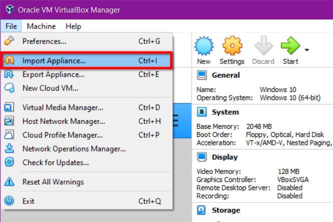 VirtualBox Import Appliance