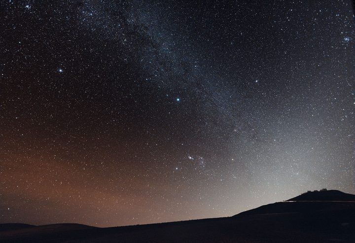The four Unit Telescopes of ESO’s Very Large Telescope (VLT) on top of Cerro Paranal, illuminated by starlight on a dark and very clear night, typical of this excellent site, among the best in the world for astronomical observations.