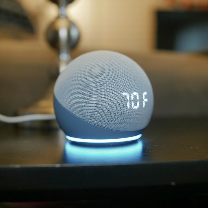 Amazon Echo Dot (4th Gen) with Clock side