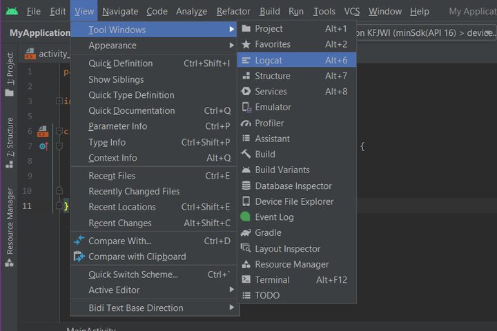 Android Studio Select Logcat