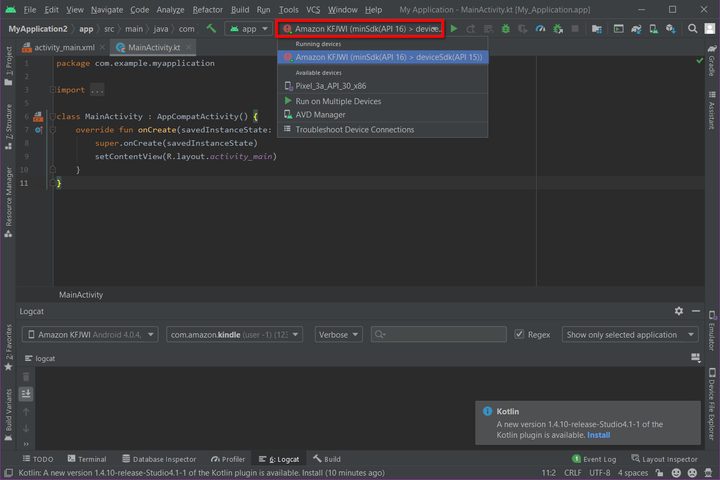 Android Studio Show Kindle Fire