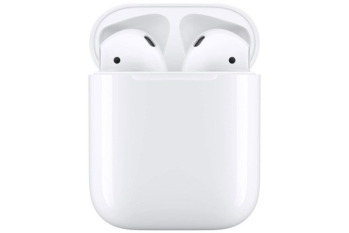 Picture shows Apple AirPods in a wired charging case