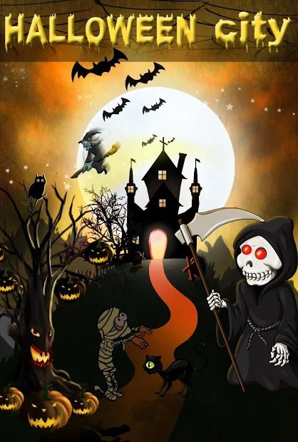 Halloween City showing a spooky house and grim reaper.