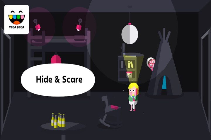 Toca Boo app showing Hide and Scare.