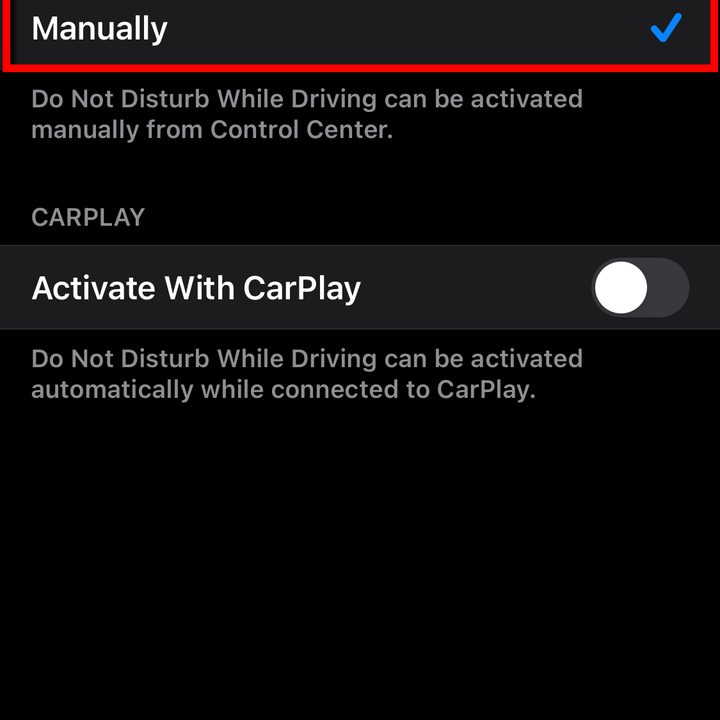 Do Not Disturb Activate choices.