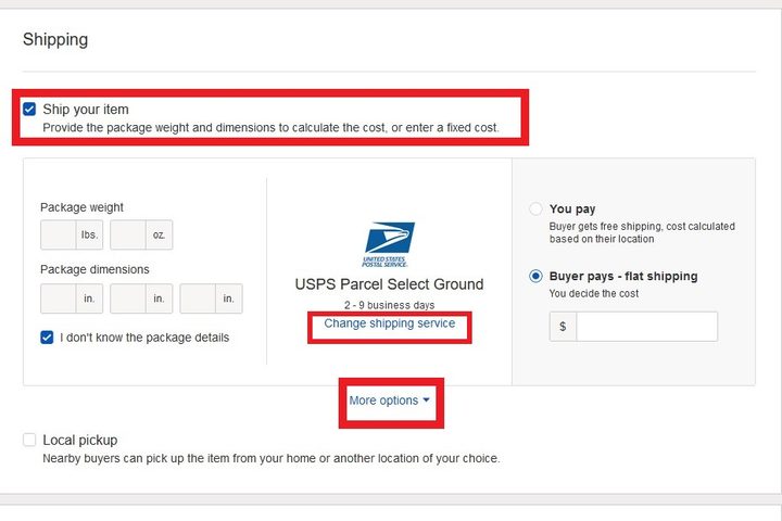 eBay shipping screenshot