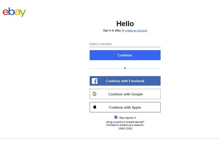 Ebay sign in page screenshot