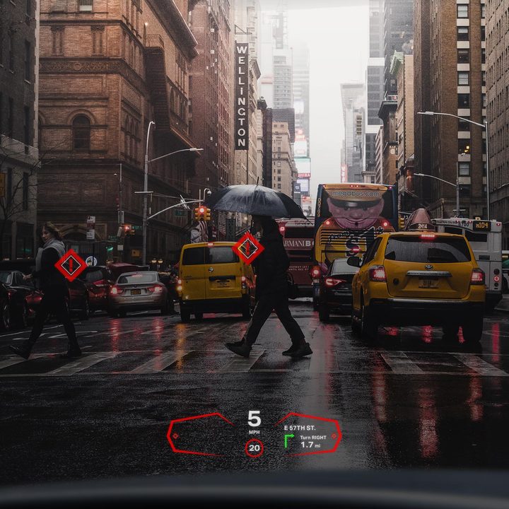 Mockup of how augmented reality in a car might look.