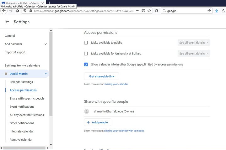 Image of Google Calendar Access Permissions