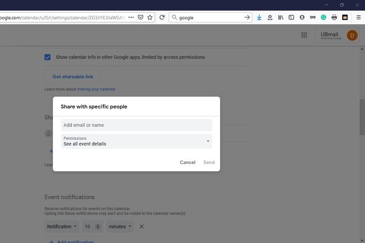 Image of Google Calendar Send Button
