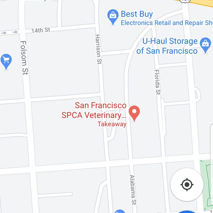 Screenshot of Google Maps showing San Francisco Animal Care and Control