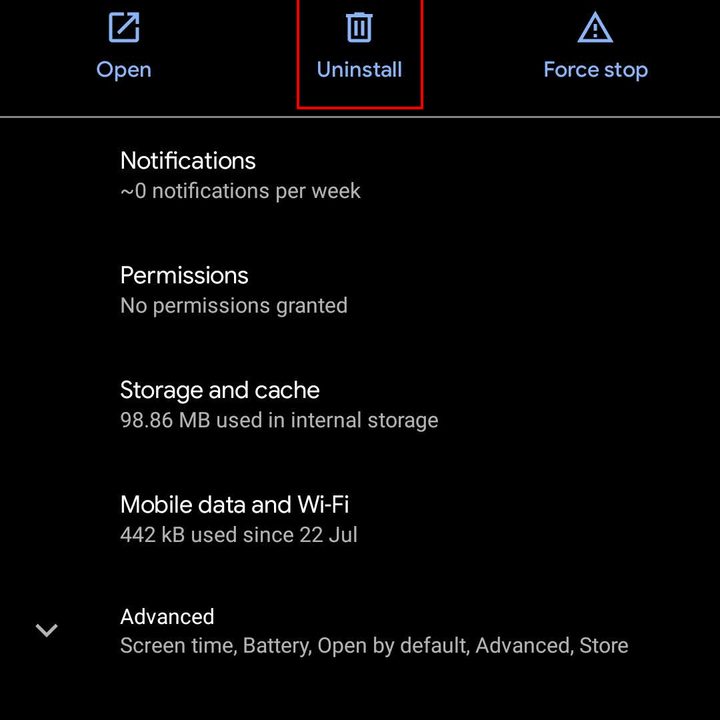 Uninstall an app.