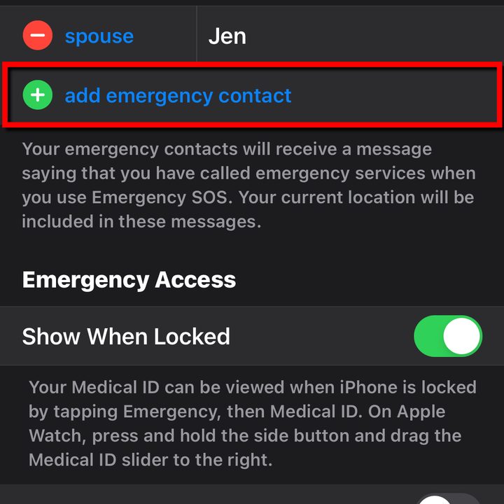 iPhone Add Emergency Contact.