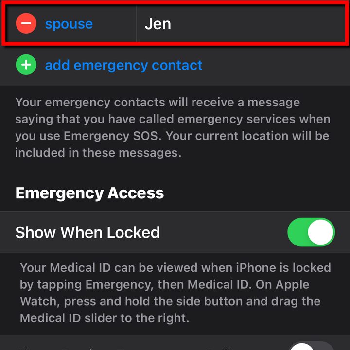 iPhone Delete Emergency Contact.