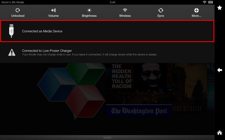 Kindle Fire Connected as Media Device