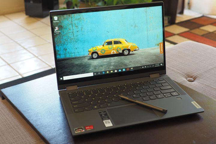 The Lenovo IdeaPad Flex 5 on a table.