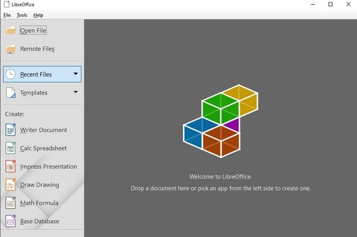 LibreOffice main screen screenshot