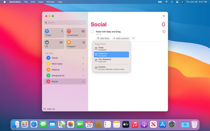 Apple's Reminders app in MacOS Big Sur