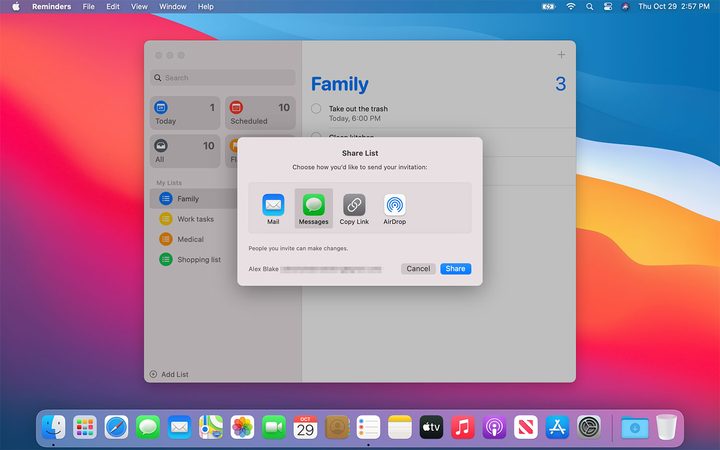 Apple's Reminders app in MacOS Big Sur