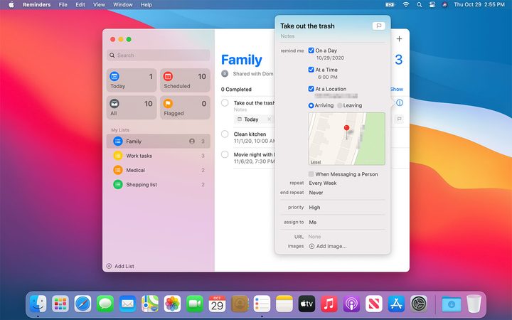 Apple's Reminders app in MacOS Big Sur