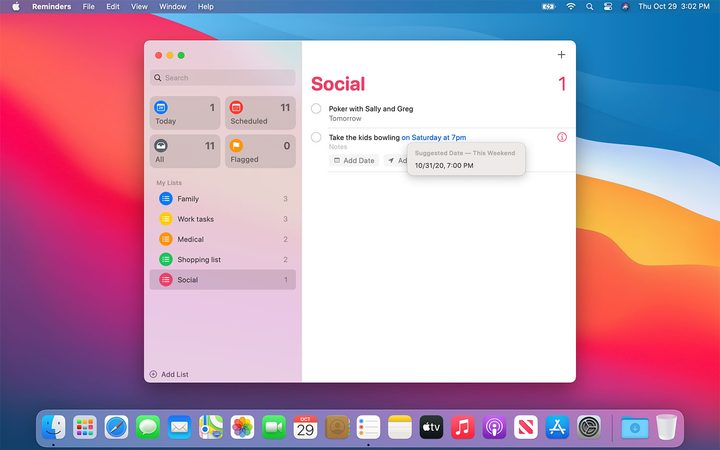 Apple's Reminders app in MacOS Big Sur