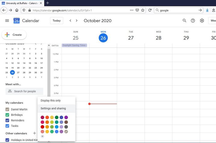 Image My Calendars Settings and Sharing Button