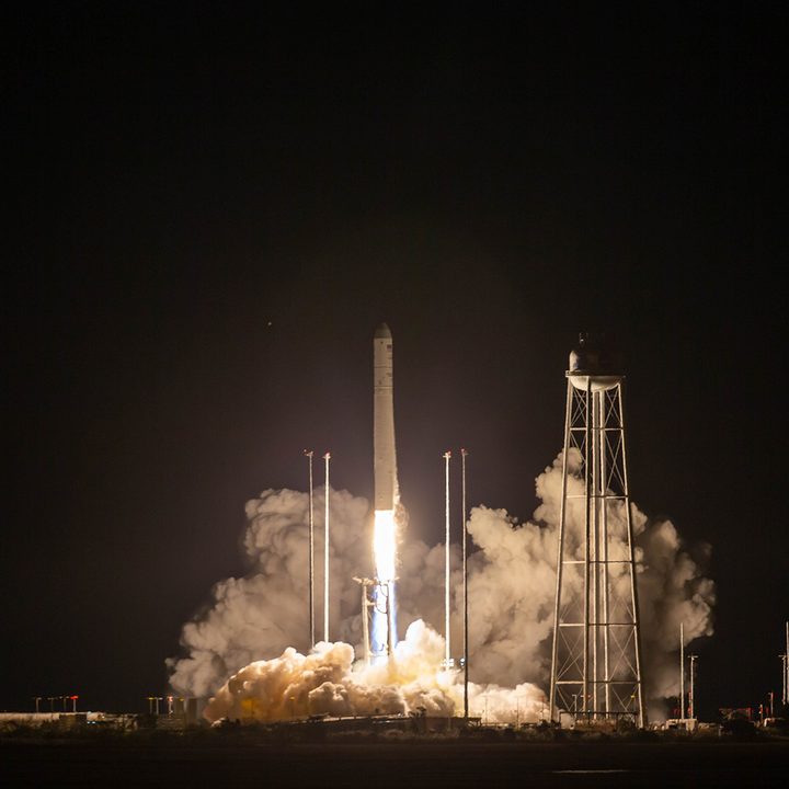 A Northrop Grumman Antares rocket launches to the International Space Station on Oct. 2, 2020, from NASA's Wallops Flight Facility, Wallops Island, Virginia. The rocket is carrying a Cygnus spacecraft with 8,000 pounds of supplies and experiments.