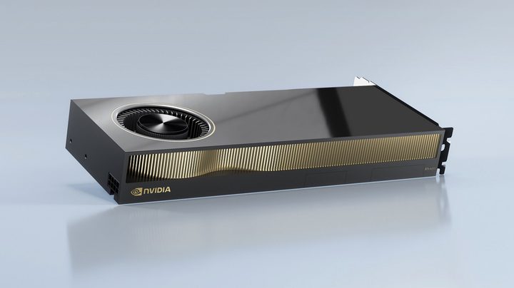 A render of Nvidia's RTX A6000 GPU.