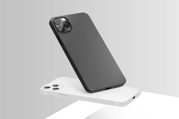 The Peel case floating on another Peel case, perched precariously over a table edge.