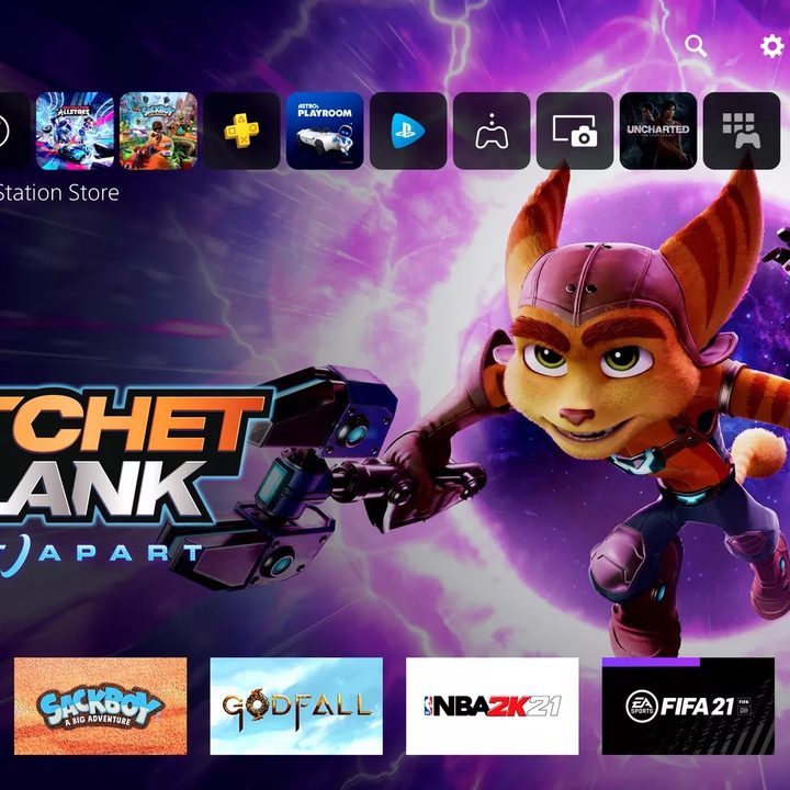 Ratchet and Clank on the PS5 home screen.